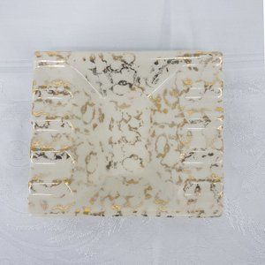22 KT Gold White Ashtray Hand Painted 5" X 4" 10 Cigarette Slots Vintage MCM